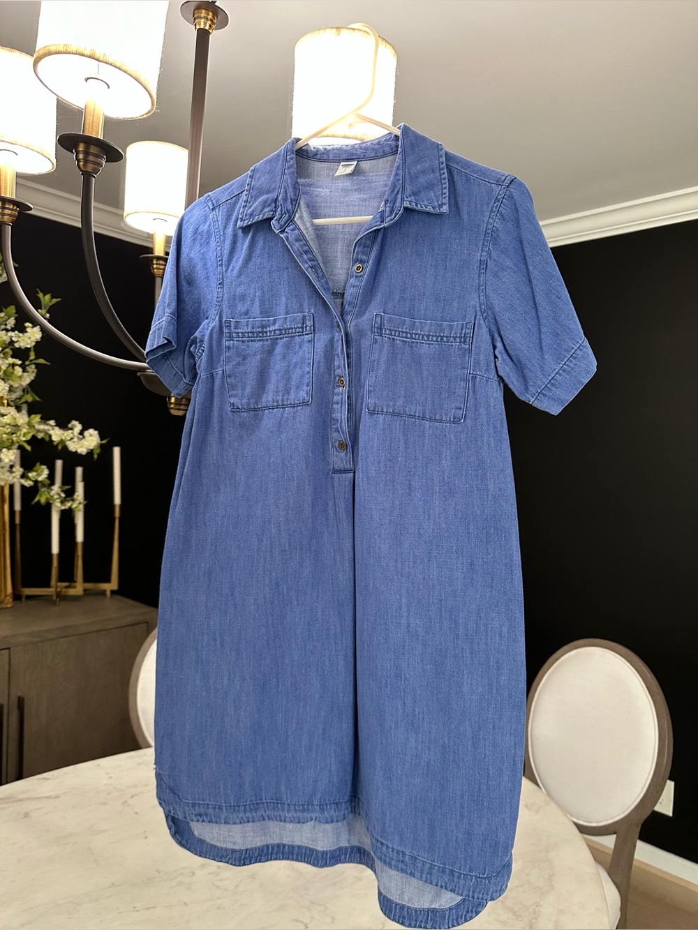 Casual Short Sleeve Denim Shirt Dress - Blue